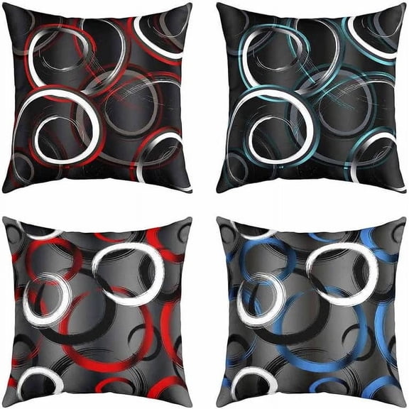 Geometry Throw Pillow Covers for Couch Sofa Bed, Set of 4 Geometric Circle Decorative Pillows Cushion Covers,Modern Abstract Art Red Black Grey Pillow Inserts Not Included, 20x20 inch