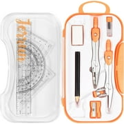 Geometry Tool Kit with Compasses, Protractor, Pencil, Eraser, Sharpener, Set Square, Triangle, 6” Ruler, Lead Refills, Storage Box(Orange) ﻿