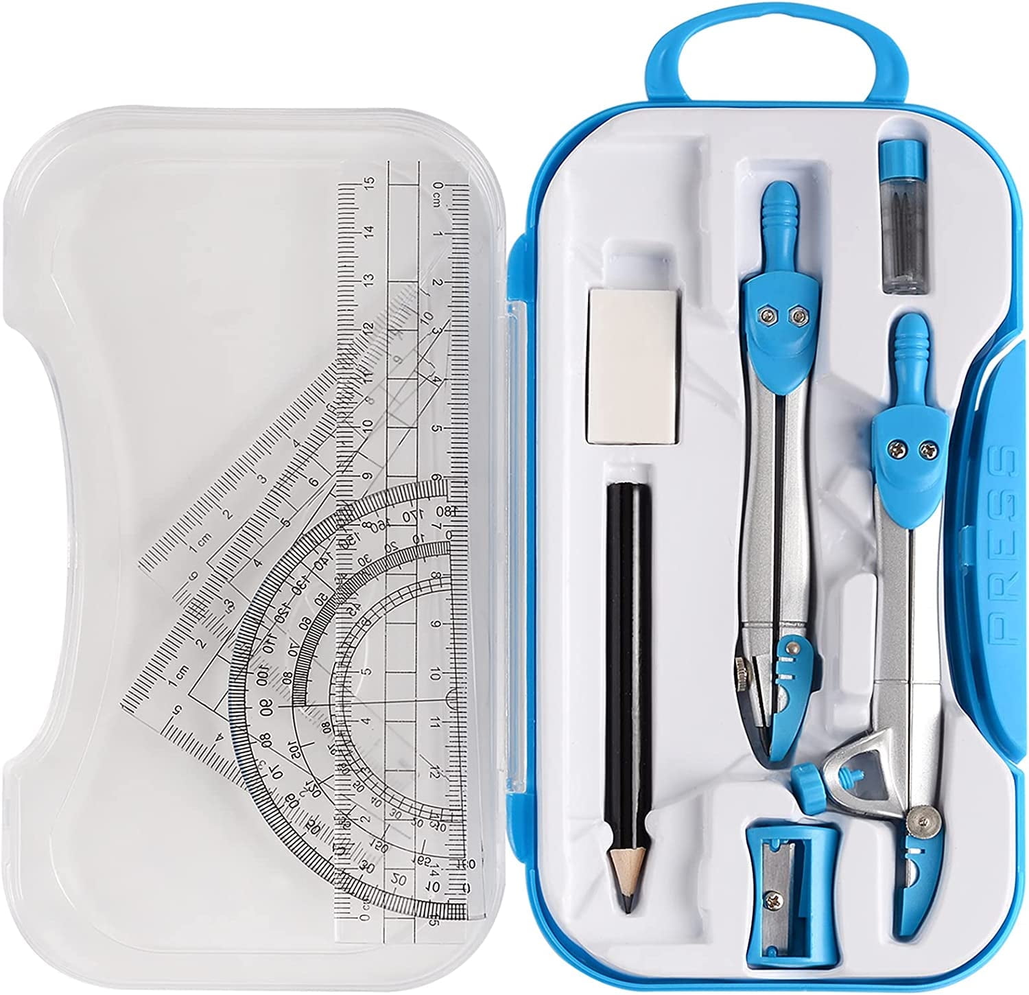 Geometry Tool Kit with Compasses, Protractor, Pencil, Eraser, Sharpener ...