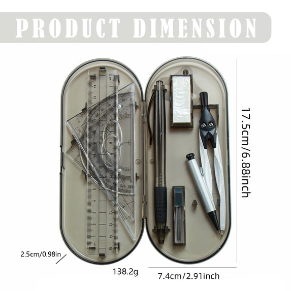 Geometry Tool Set with Plastic Storage Box,Compass Rulers Protractor Eraser