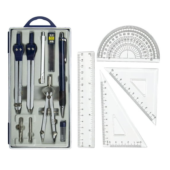 Geometry Tools Drawing Compass Metal Protractor with Storage Case for Students Engineers Architects
