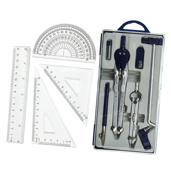 Geometry Tools Metal Compass Protractor Ruler for Students Engineers Architects with Portable Storage Case