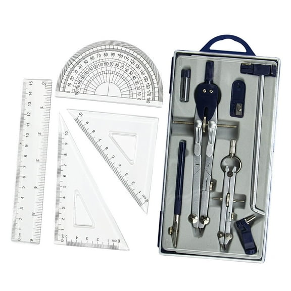 Geometry Tools Metal Compass Protractor Ruler for Students Engineers Architects with Portable Storage Case