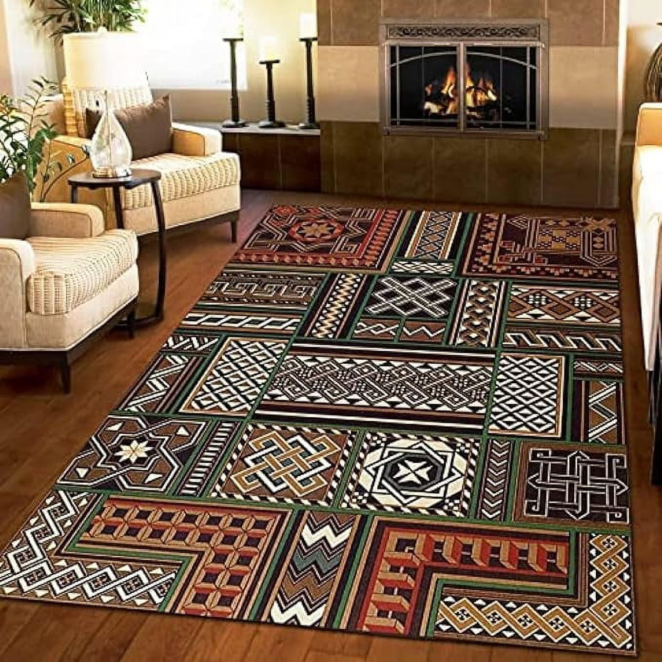 Geometry Traditional Ethnic Geometry Area Rug, With Anti-Slip Easy ...