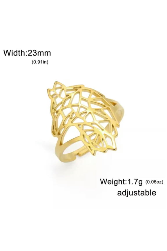 Geometry Wolf Animal Head Ring Stainless Steel Jewelry Gift Adjustable
