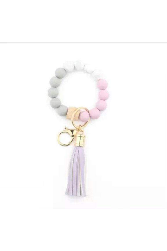 Geometry Wood Silica Beaded Bracelet Tassel Wrist Wrapped Keychain Key Ring New