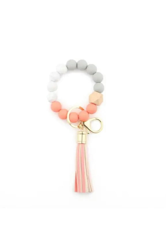 Geometry Wood Silica Beaded Bracelet Tassel Wrist Wrapped Keychain Key Ring New