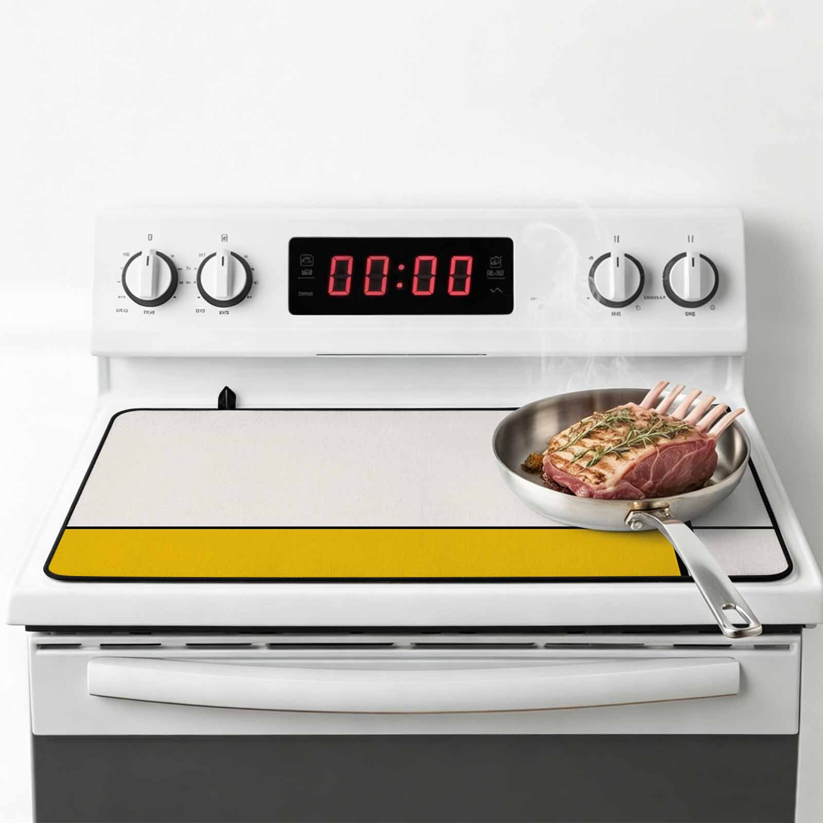 Geomrtic Yellow, Stove Top Cover for Electric Stove, Heat-proof & Non Slip Glass Top Stove Cover Protector, Abstract Stripes Patckwork Modern Art Kitchen Flat Cooktop Rubber Mat 24x21 Inches