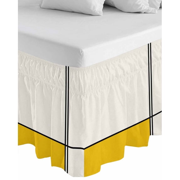 Geomrtic Yellow,Wrap Around Bed Skirts for California King Bed 18" Drop,Bed Skirt with Adjustable Elastic Belt Dust Ruffle Bed Valance Abstract Stripes Patckwork Modern Art Bed Frame Cover