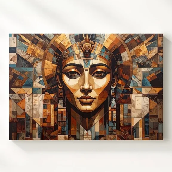 Geopharaoh Posterfuturistic Tutankhamun Wall Art In Gold & Turquoise Living Room Art