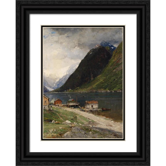Georg Anton Rasmussen 11x14 Black Ornate Wood Framed Double Matted Museum Art Print Titled: Fjordlandschaft