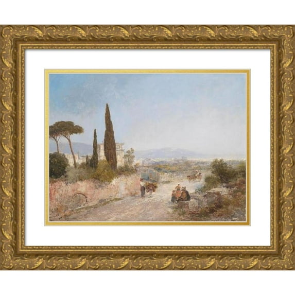 Georg Fischhof 18x14 Gold Ornate Wood Frame and Double Matted Museum Art Print Titled - Landscape with a View of Florence