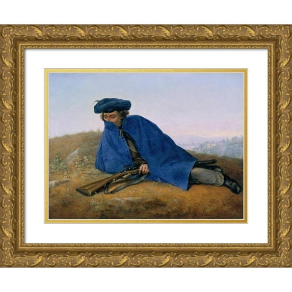 Georg Friedrich Kersting 24x19 Gold Ornate Framed and Double Matted Museum Art Print Titled - On Outpost (1829)