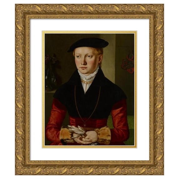 Georg Pencz 15x18 Gold Ornate Wood Frame and Double Matted Museum Art Print Titled - Portrait of a Girl (1547)