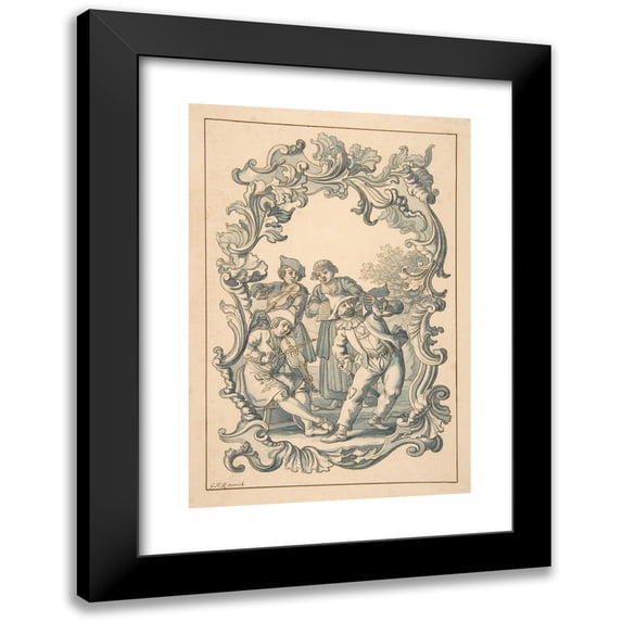 Georg Philipp Rugendas II 13x18 Black Modern Framed Museum Art Print Titled - Three Musicians and Harlequin in an Ornamental Frame (1720-74)