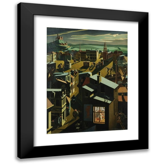 Georg Scholz 11x14 Black Modern Framed Museum Art Print Titled - German Small Town by Night (1923)
