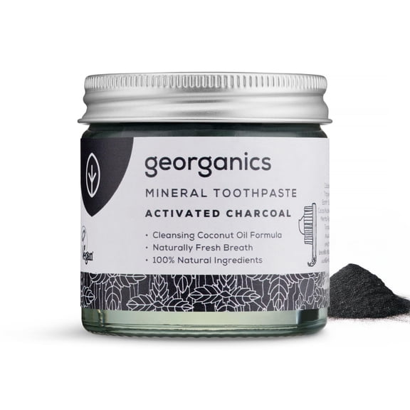 Georganics Mineral Toothpaste - 120ml - Charcoal - 100% natural, Fluoride free, SLS free & Glycerine Free - with Coconut Oil to support gum health - Certified Cosmos Natural, Vegan and Cruelty-Free