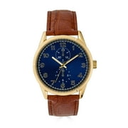 George 41MM Men's Gold Tone Navy Dial Easy Read Strap Brown Watch