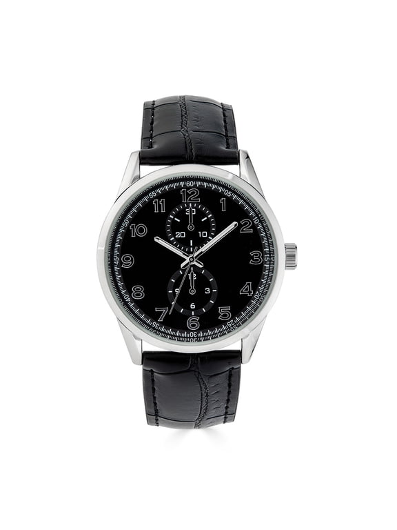 41MM Men's Silver Tone Black Dial Easy Read Strap Black Watch