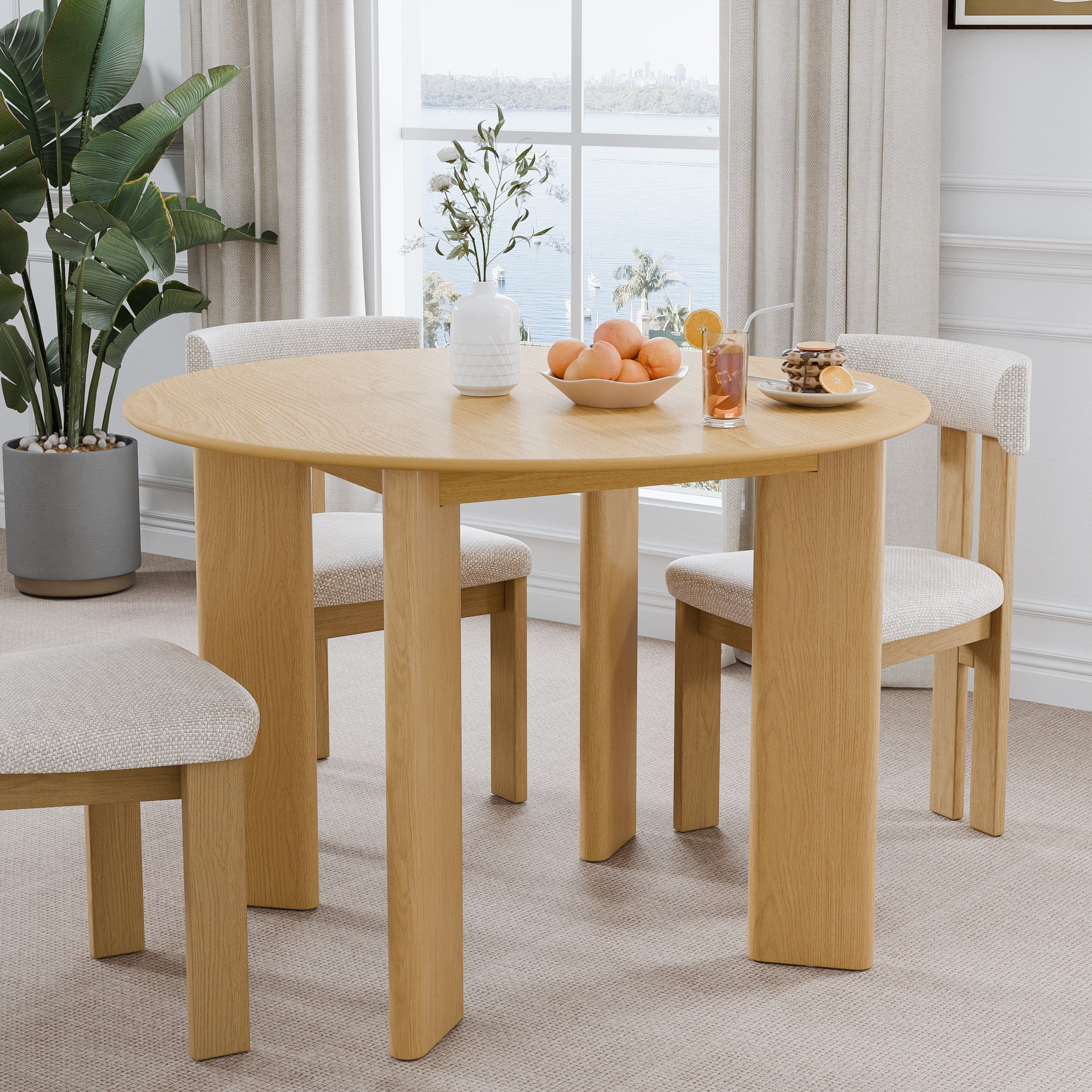 Free Shipping! Dovelina 42in Solid Wood Round Dining Table Oak ...