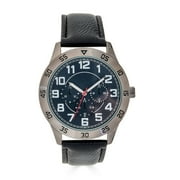 George 44mm Men's Gunmetal Tone Sport Bezel Easy Read Black Stitched Strap Watch