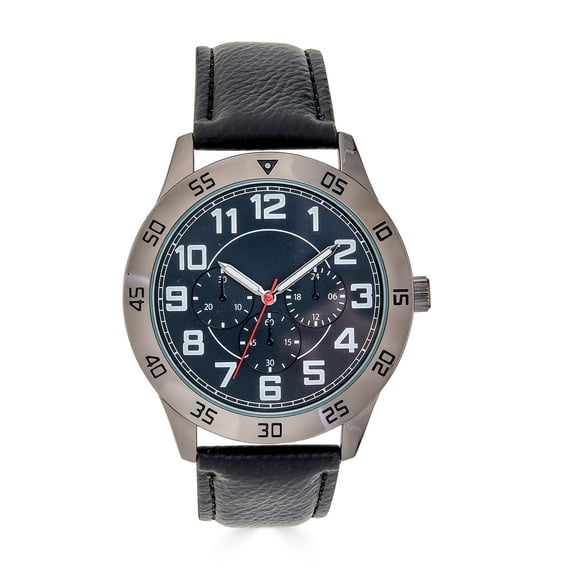 George Band Watch George Men's Gunmetal Tone 44mm Sport Bezel Black Stitched Strap Watch ...