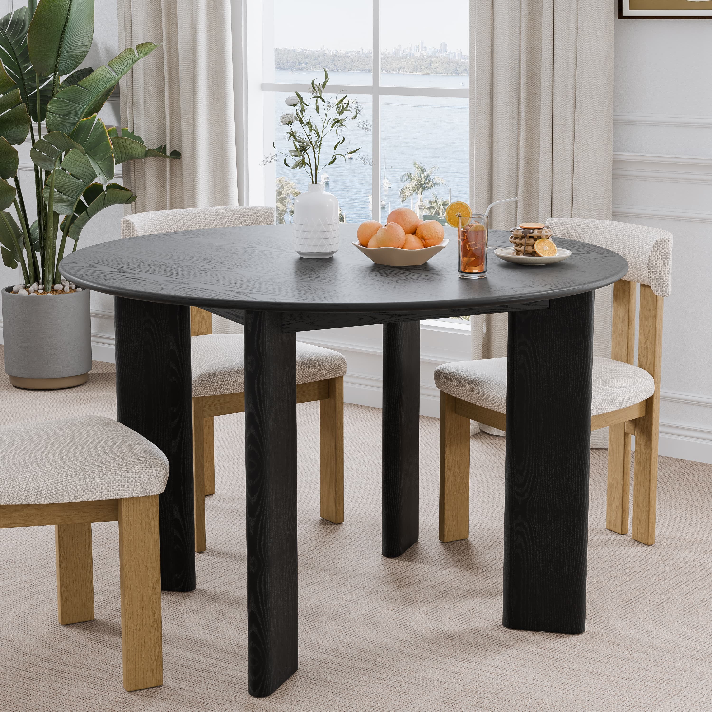 George 45" Soild Wood Dining Table Round Kitchen Table, Black