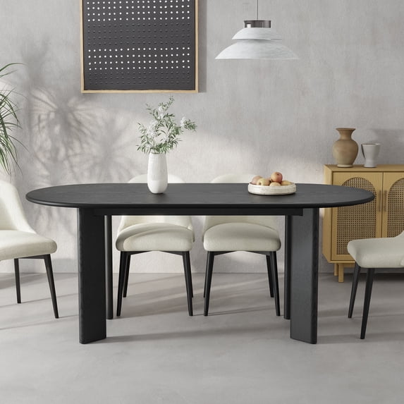 George 67"x33.5" Soild Wood Dining Table Oval Kitchen Table, Black