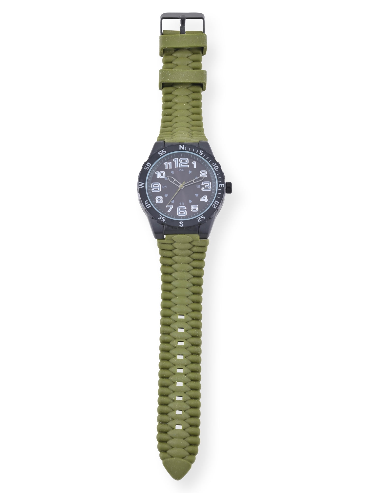 OLIVE Analog GEORGE Men\u0027s Watch: Silvertone Case, White Easy Read Dial, Olive Green  Nylon Strap (FMDOGE006)