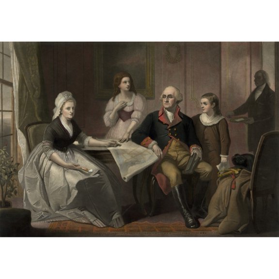 George And Martha Washington Sitting At A Table With Their Grandchildren History (24 x 18)
