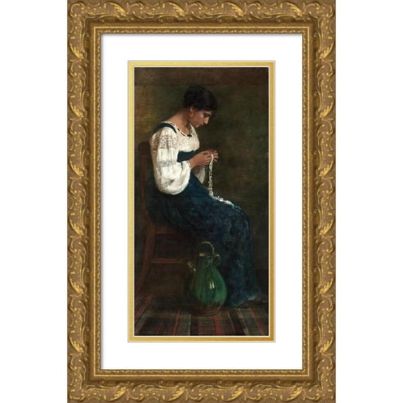 George B. Butler 11x18 Gold Ornate Wood Frame and Double Matted Museum Art Print Titled - Capri Lace Maker (1884)