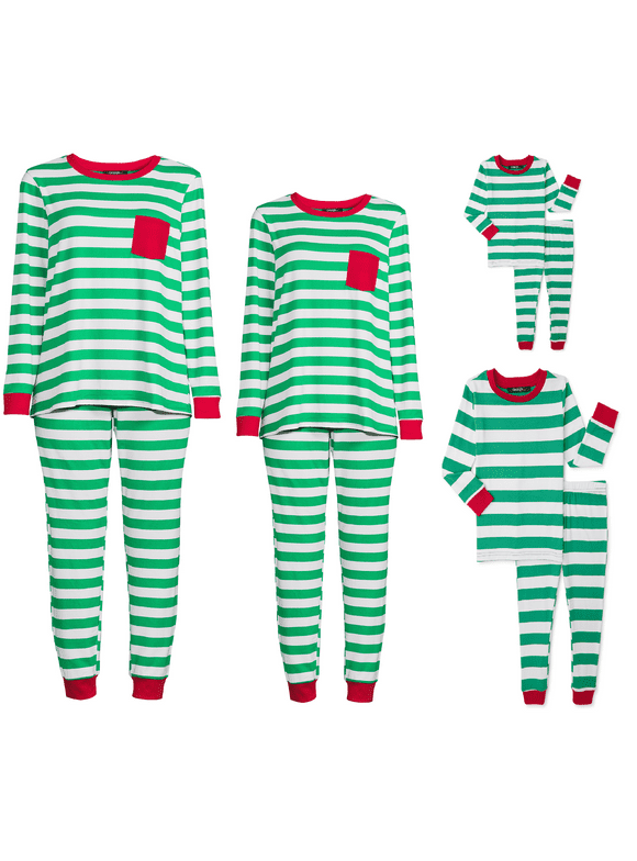 George Baby and Toddler Jolly Green Stripe Matching Family Pajamas Set, 2-Piece, Sizes 12M-3T