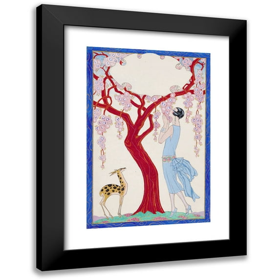 George Barbier 11x14 Black Modern Framed Museum Art Print Titled - Woman, Faon and Red Tree