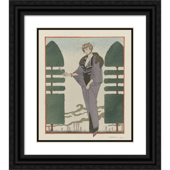 George Barbier 12x14 Black Ornate Wood Framed Double Matted Museum Art Print Titled: The Colchics; Paquin's Travel Coat. (1914)