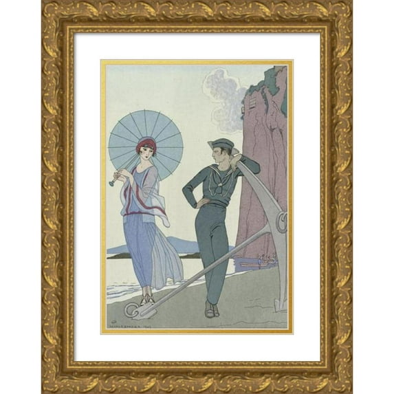 George Barbier 13x18 Gold Ornate Wood Frame and Double Matted Museum Art Print Titled - Romance Without Words (1922)