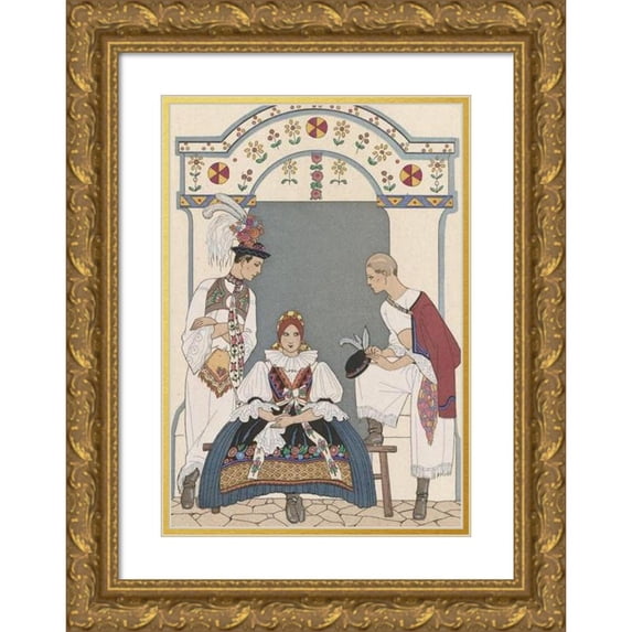 George Barbier 14x18 Gold Ornate Wood Frame and Double Matted Museum Art Print Titled - Between Two Lights. (1922)