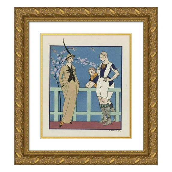 George Barbier 15x17 Gold Ornate Wood Frame and Double Matted Museum Art Print Titled - Rugby; Redfern Tailor Costume (1914)