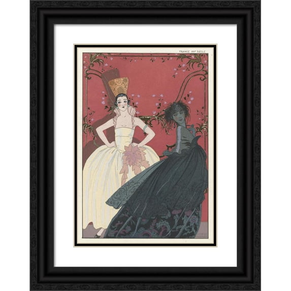 George Barbier 18x24 Black Ornate Framed Double Matted Museum Art Print Titled: Day and Night (1922)
