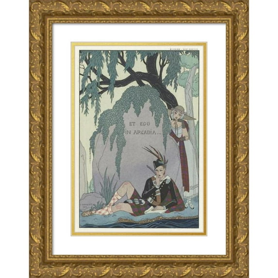 George Barbier 18x24 Gold Ornate Framed and Double Matted Museum Art Print Titled - The Lover Poet. ; Scotland 19th Century (1923)