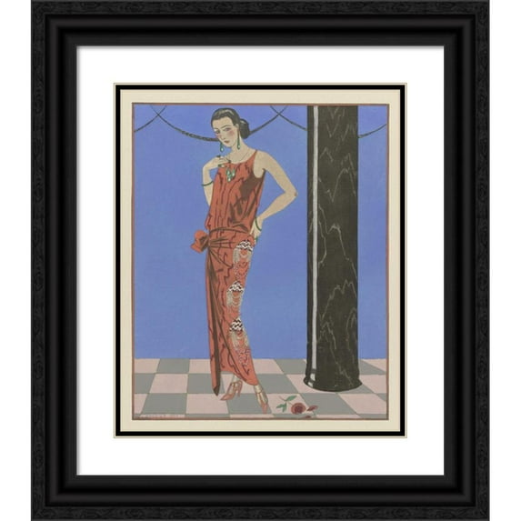 George Barbier 20x24 Black Ornate Framed Double Matted Museum Art Print Titled: Gazette of Good Tone. Art - Modes and Frivolities; Evening Attracts (1923)