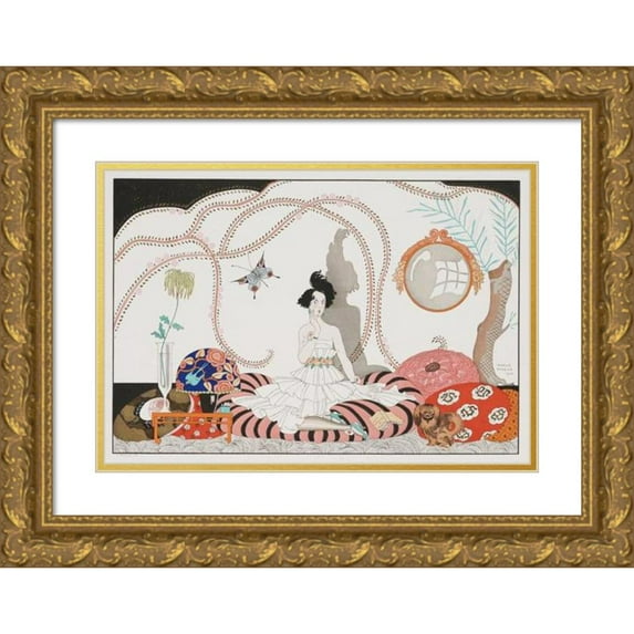 George Barbier 24x17 Gold Ornate Framed and Double Matted Museum Art Print Titled - Minu . or the Fashionable Apartment (1920)
