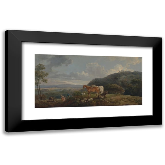 George Barret 24x14 Black Modern Framed Museum Art Print Titled - Morning: Landscape with Mares and Sheep (ca. 1775)