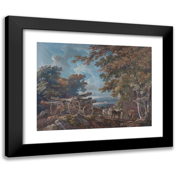 George Barret 24x19 Black Modern Framed Museum Art Print Titled - Timber Wain on a Rough Road