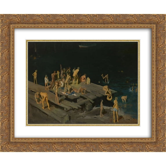 George Bellows 2x Matted 24x20 Gold Ornate Framed Art Print 'Forty-two Kids'