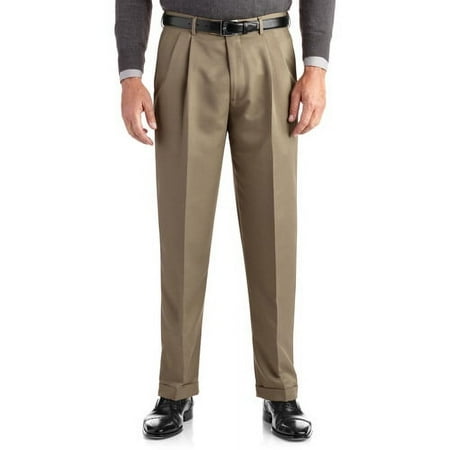 George Men's & Big Men's Classic Fit Pleated Cuffed Microfiber Dress Pants with Adjustable Waistband, Sizes 30-54