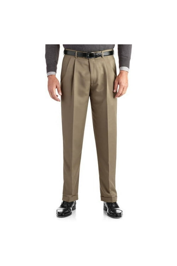 Big & Tall Men's Pleated Cuffed Microfiber Dress Pants with Adjustable Waistband