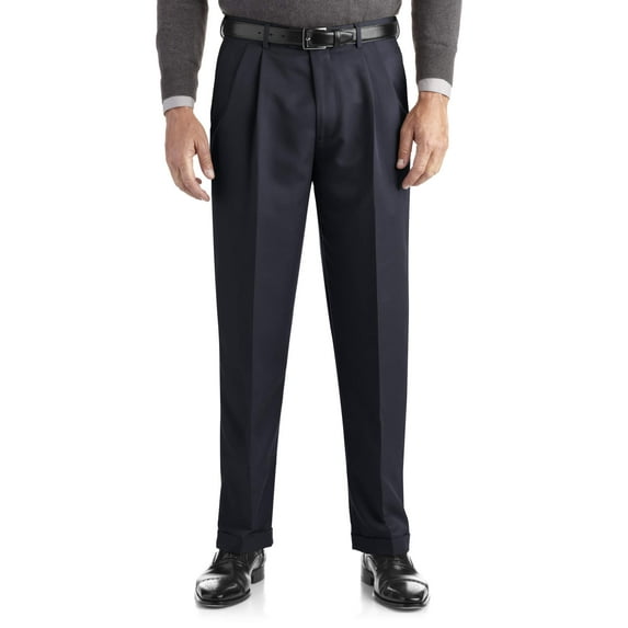 George Big & Tall Men's Pleated Cuffed Microfiber Dress Pants with Adjustable Waistband