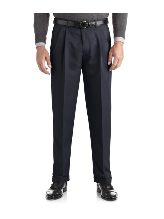 Men's & Big Men's Classic Fit Pleated Cuffed Microfiber Dress Pants with Adjustable Waistband, Sizes 30-54