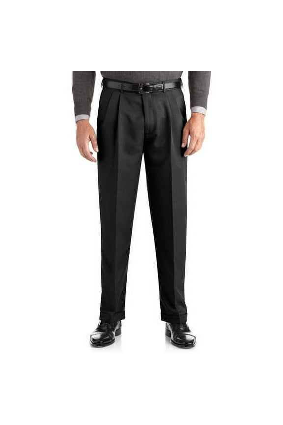 Big & Tall Men's Pleated Cuffed Microfiber Dress Pants with Adjustable Waistband
