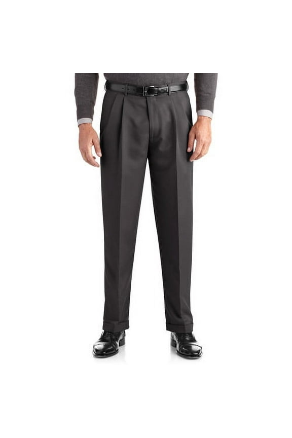 Big & Tall Men's Pleated Cuffed Microfiber Dress Pants with Adjustable Waistband